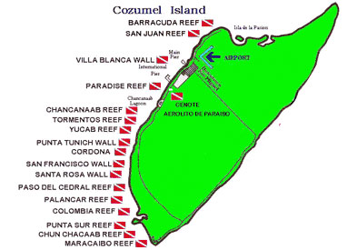 Cozumel Reef Map - Copyright © CozumelInsider